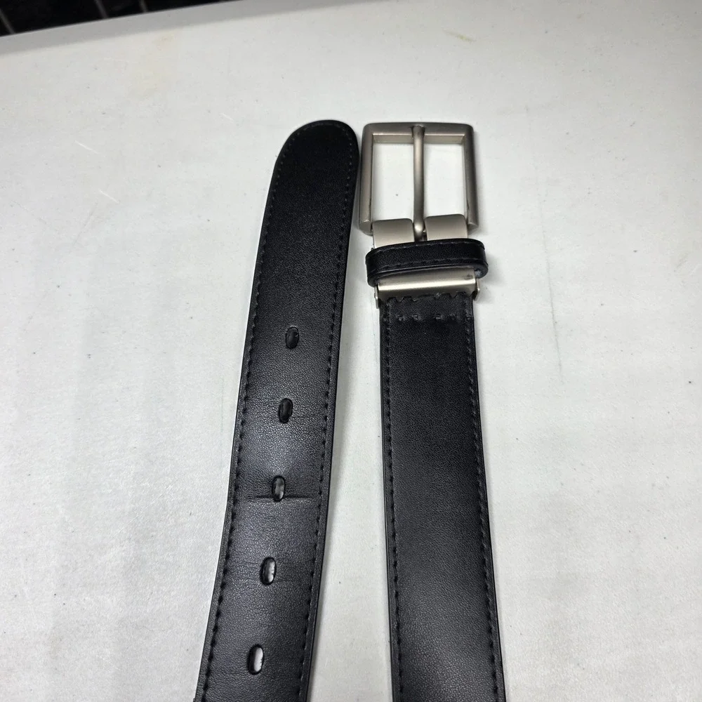 OOBE Black Reversible Genuine Leather Belt Size S CF01376 Silver Buckle